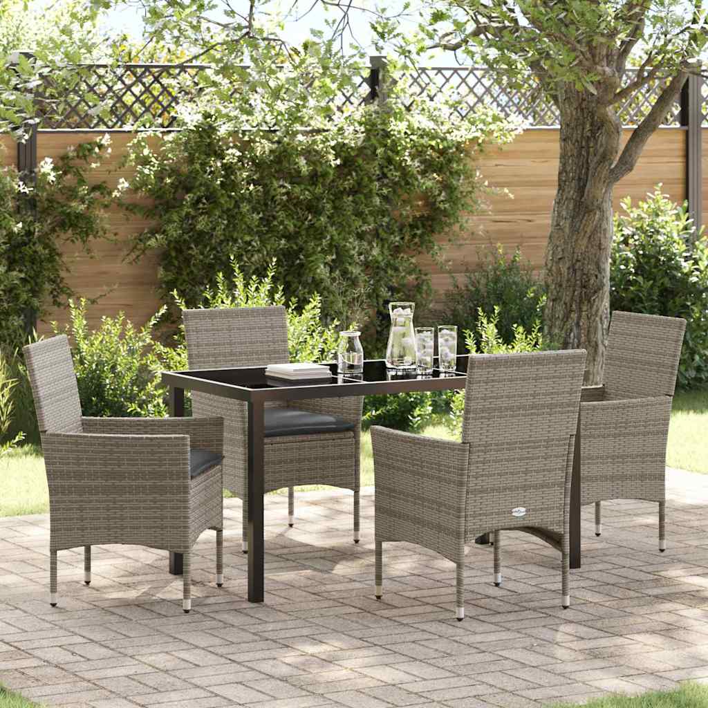 Set da Pranzo per Giardino con cuscino 5 pcs Grigio Poly Rattan - homemem39