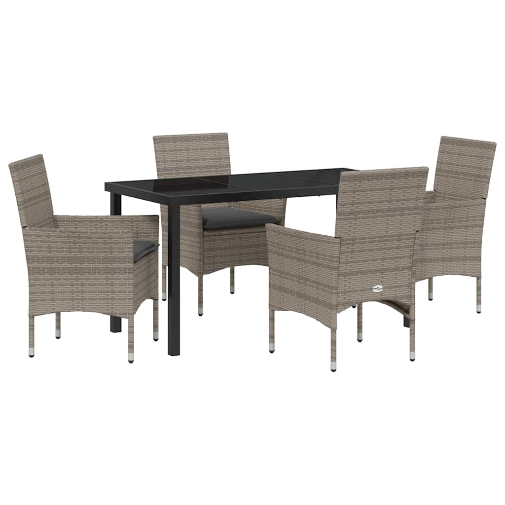 Set da Pranzo per Giardino con cuscino 5 pcs Grigio Poly Rattan - homemem39