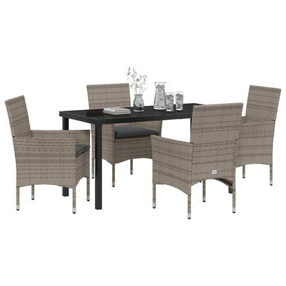 Set da Pranzo per Giardino con cuscino 5 pcs Grigio Poly Rattan - homemem39