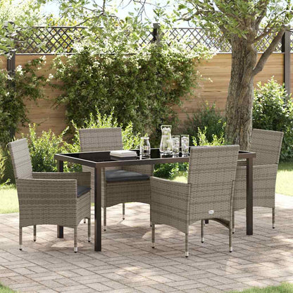 Set da Pranzo per Giardino con cuscino 5 pcs Grigio Poly Rattan - homemem39