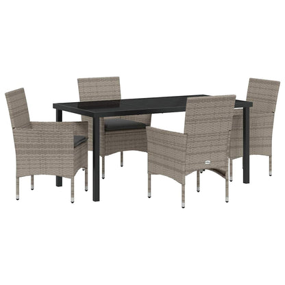 Set da Pranzo per Giardino con cuscino 5 pcs Grigio Poly Rattan - homemem39