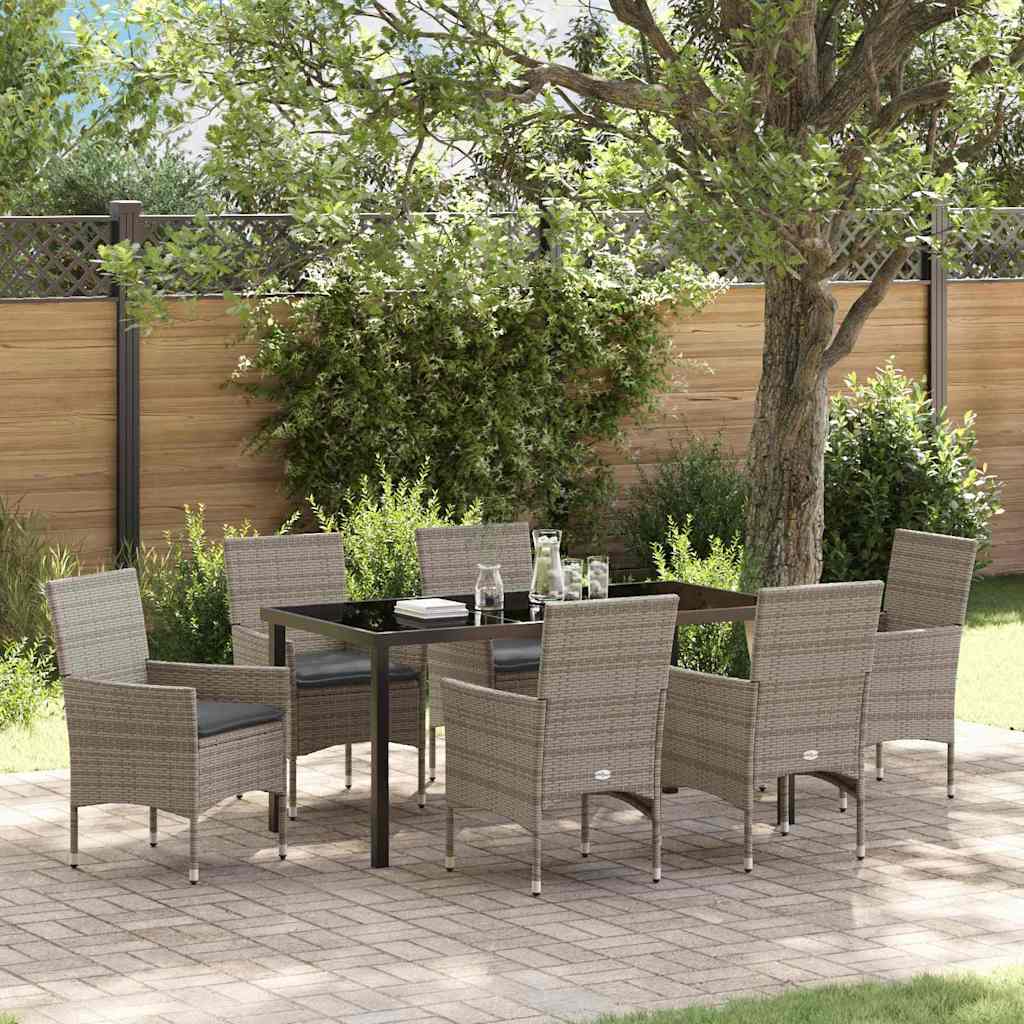 Set da Pranzo per Giardino con cuscino 7 pcs Grigio Poly Rattan - homemem39