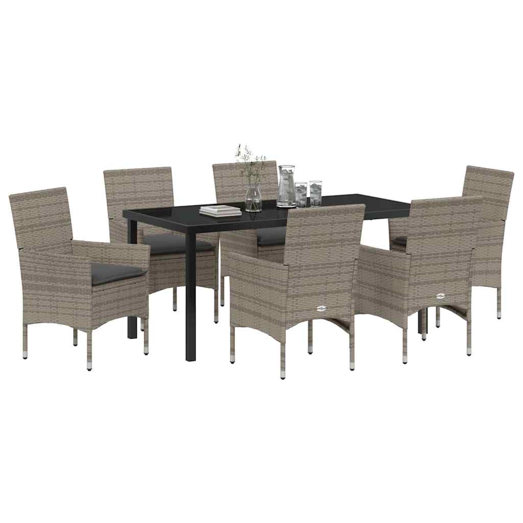 Set da Pranzo per Giardino con cuscino 7 pcs Grigio Poly Rattan - homemem39
