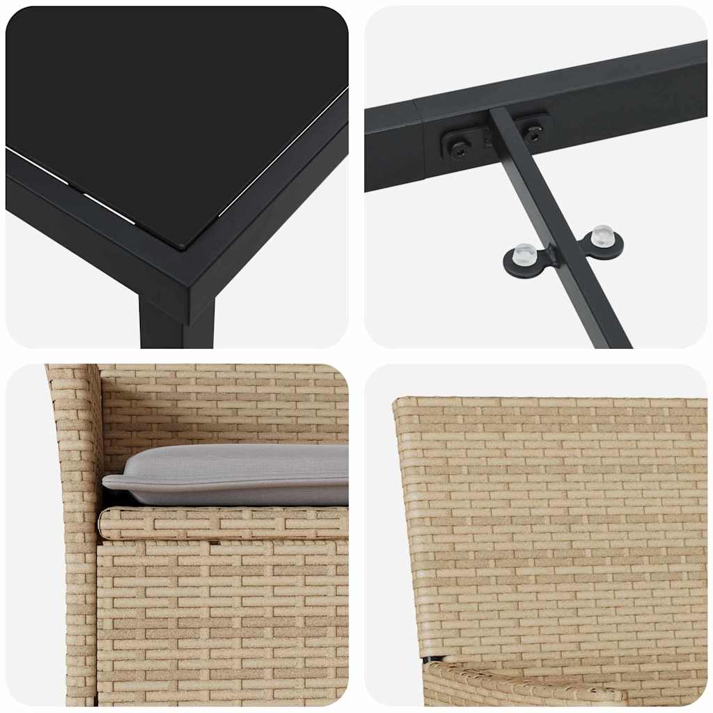 Set da Pranzo per Giardino con cuscino 3 pcs Beige Poly Rattan - homemem39