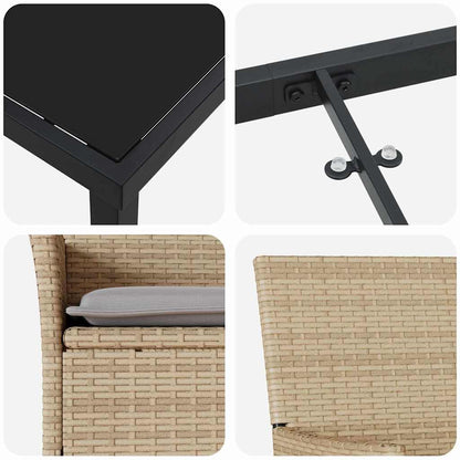 Set da Pranzo per Giardino con cuscino 3 pcs Beige Poly Rattan - homemem39