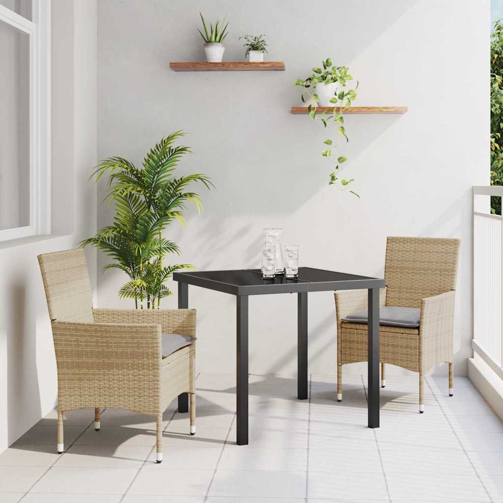 Set da Pranzo per Giardino con cuscino 3 pcs Beige Poly Rattan - homemem39