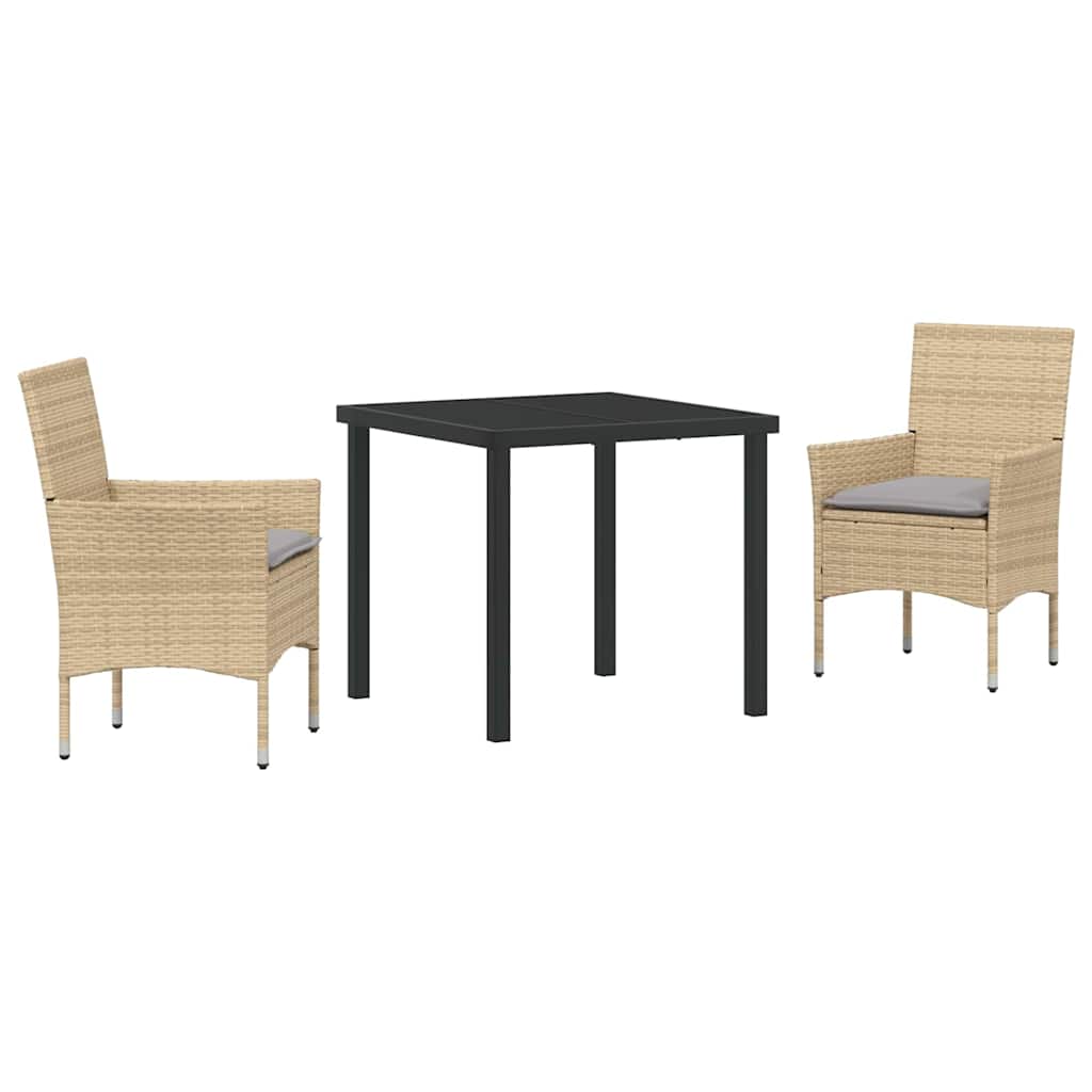 Set da Pranzo per Giardino con cuscino 3 pcs Beige Poly Rattan - homemem39