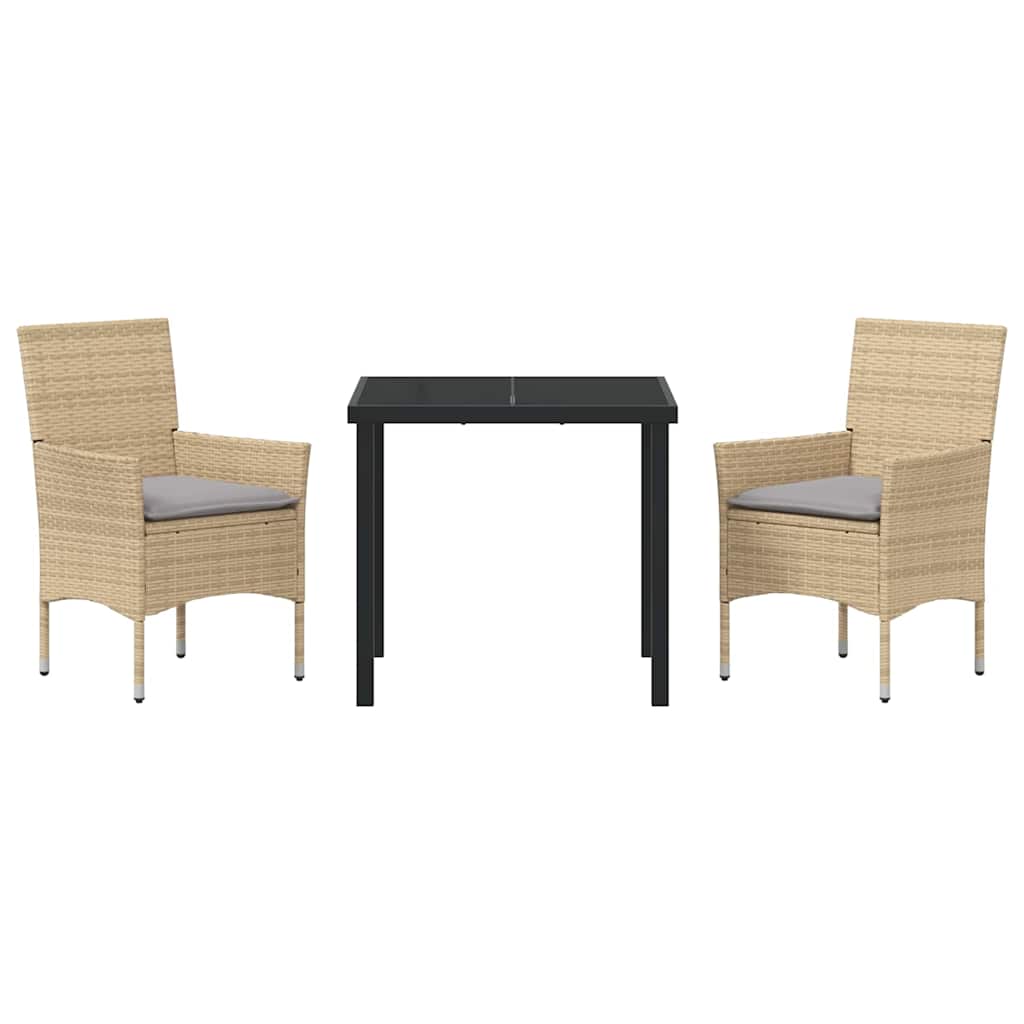 Set da Pranzo per Giardino con cuscino 3 pcs Beige Poly Rattan - homemem39