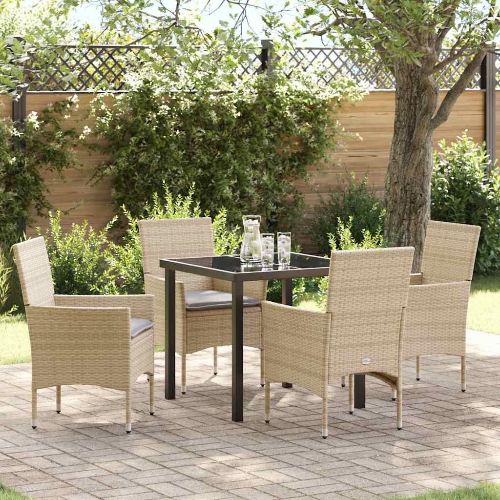 Set da Pranzo per Giardino con cuscino 5 pcs Beige Poly Rattan - homemem39