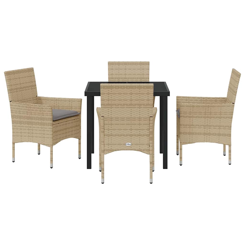Set da Pranzo per Giardino con cuscino 5 pcs Beige Poly Rattan - homemem39