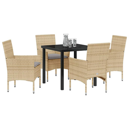 Set da Pranzo per Giardino con cuscino 5 pcs Beige Poly Rattan - homemem39