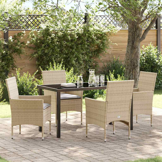Set da Pranzo per Giardino con cuscino 5 pcs Beige Poly Rattan - homemem39