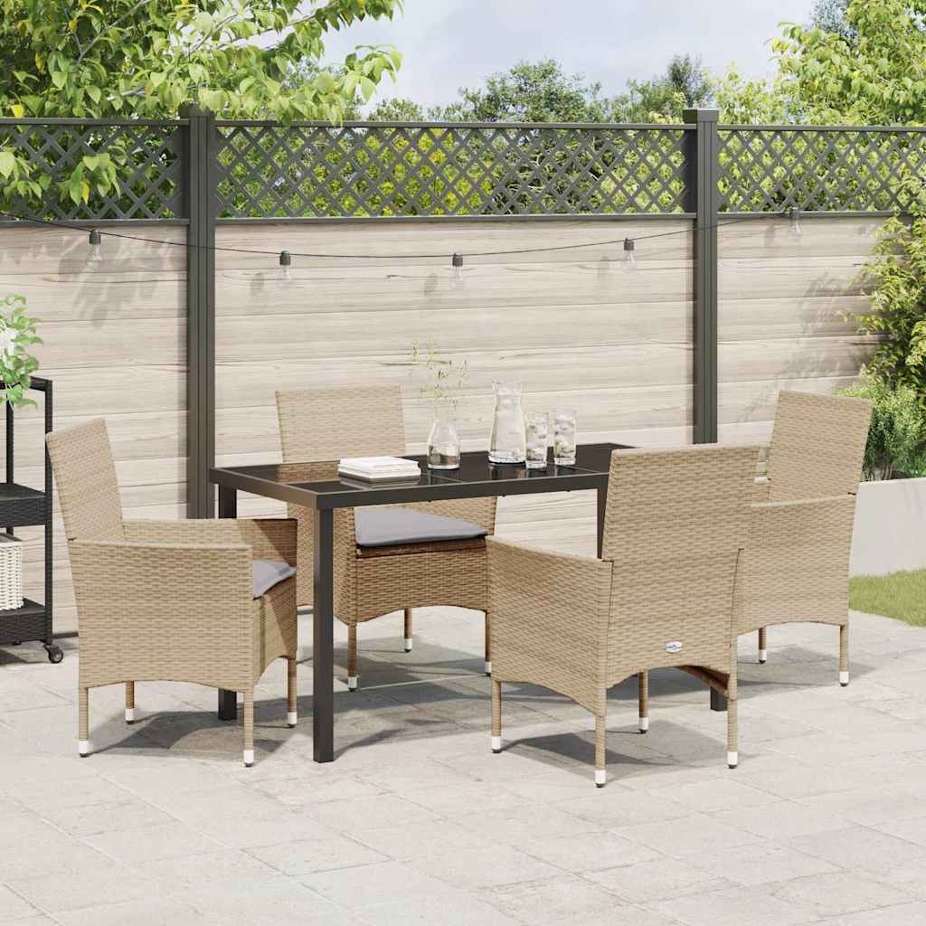 Set da Pranzo per Giardino con cuscino 5 pcs Beige Poly Rattan - homemem39