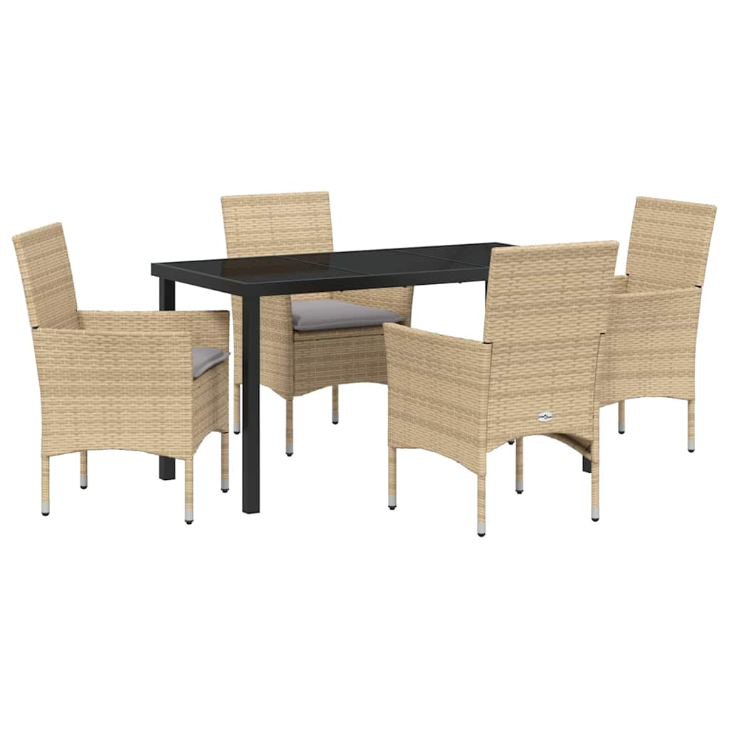Set da Pranzo per Giardino con cuscino 5 pcs Beige Poly Rattan - homemem39