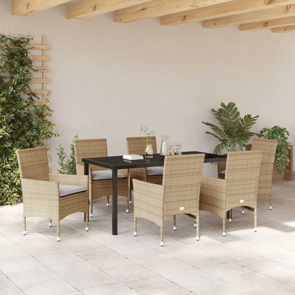 Set da Pranzo per Giardino con cuscino 7 pcs Beige Poly Rattan - homemem39