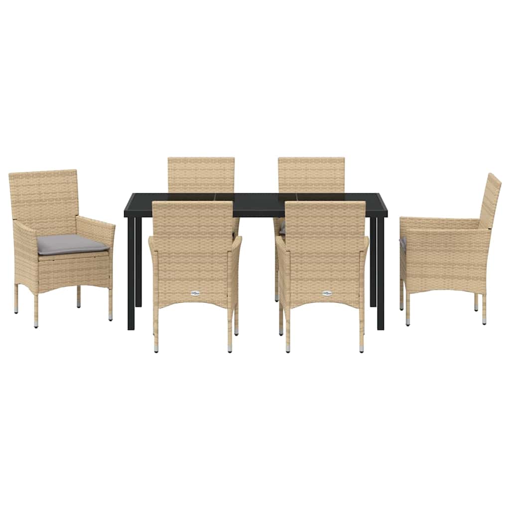 Set da Pranzo per Giardino con cuscino 7 pcs Beige Poly Rattan - homemem39