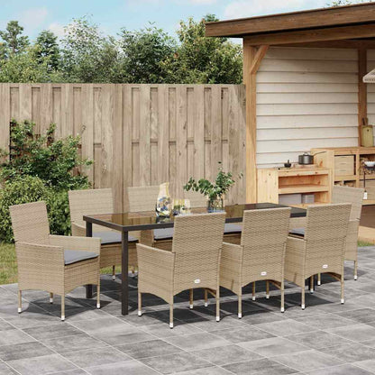 Set da Pranzo per Giardino con cuscino 9 pcs Beige polyrattan | homemem39