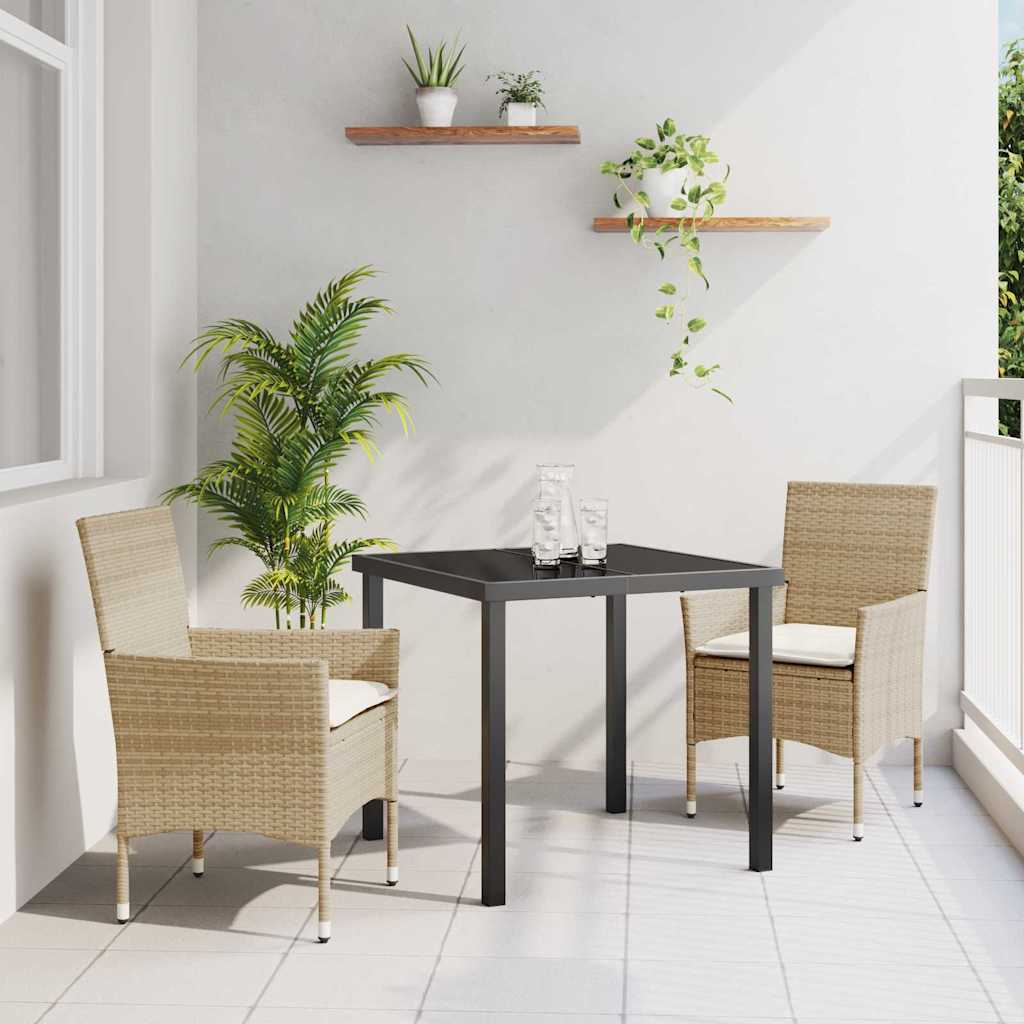 Set da Pranzo per Giardino con cuscino 3 pcs Beige Poly Rattan - homemem39