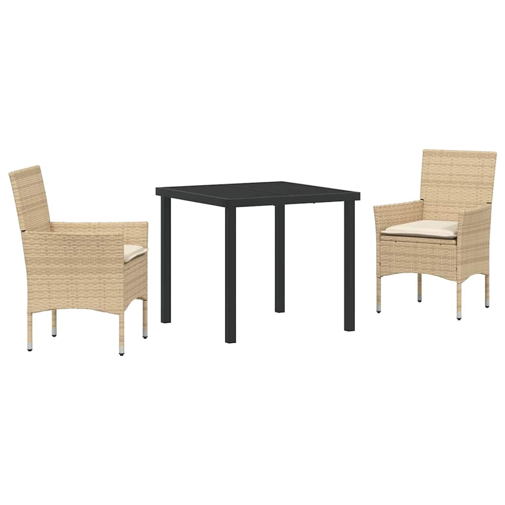 Set da Pranzo per Giardino con cuscino 3 pcs Beige Poly Rattan - homemem39