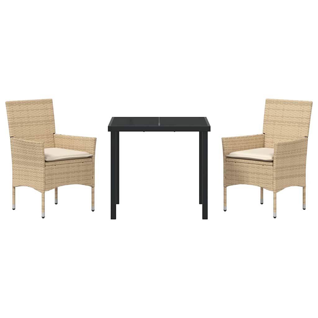 Set da Pranzo per Giardino con cuscino 3 pcs Beige Poly Rattan - homemem39