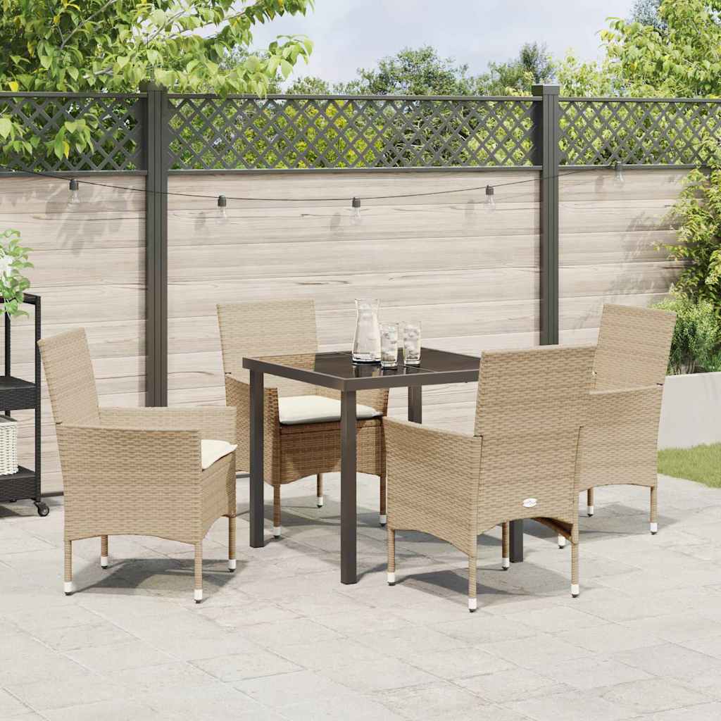 Set da Pranzo per Giardino con cuscino 5 pcs Beige Poly Rattan - homemem39