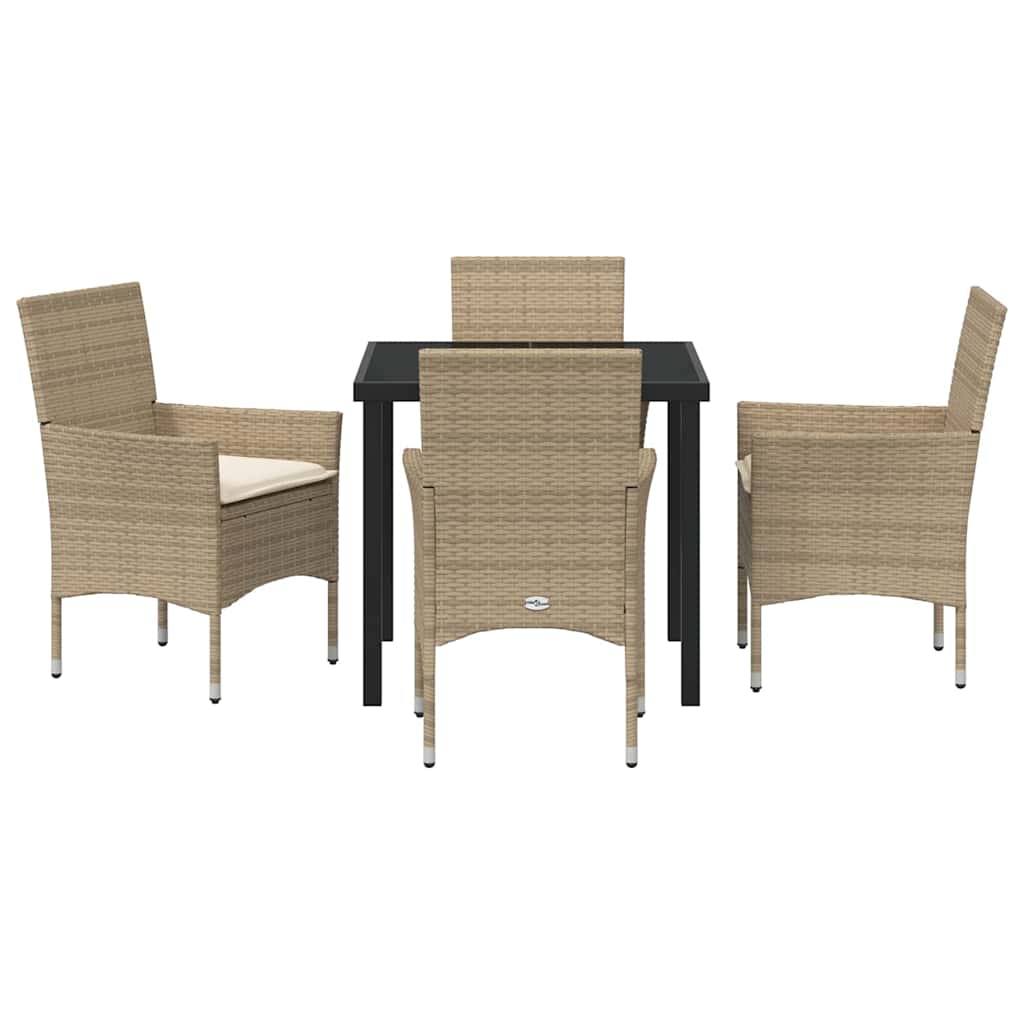Set da Pranzo per Giardino con cuscino 5 pcs Beige Poly Rattan - homemem39