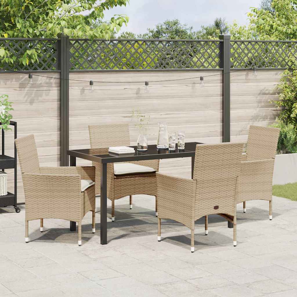 Set da Pranzo per Giardino con cuscino 5 pcs Beige Poly Rattan - homemem39
