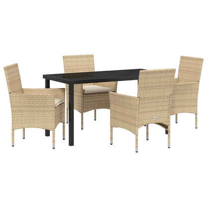 Set da Pranzo per Giardino con cuscino 5 pcs Beige Poly Rattan - homemem39