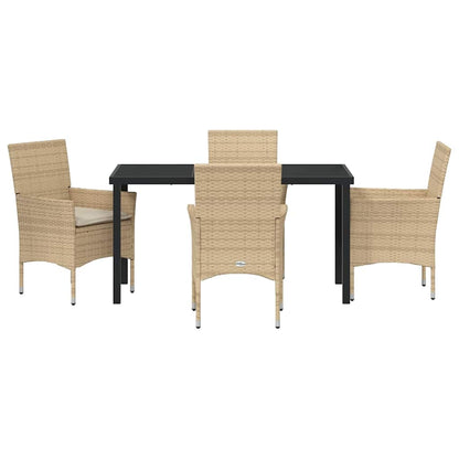 Set da Pranzo per Giardino con cuscino 5 pcs Beige Poly Rattan - homemem39