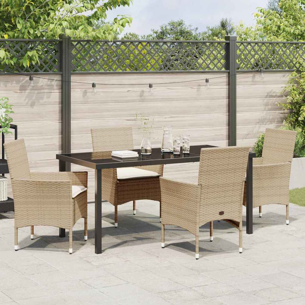 Set da Pranzo per Giardino con cuscino 5 pcs Beige Poly Rattan - homemem39