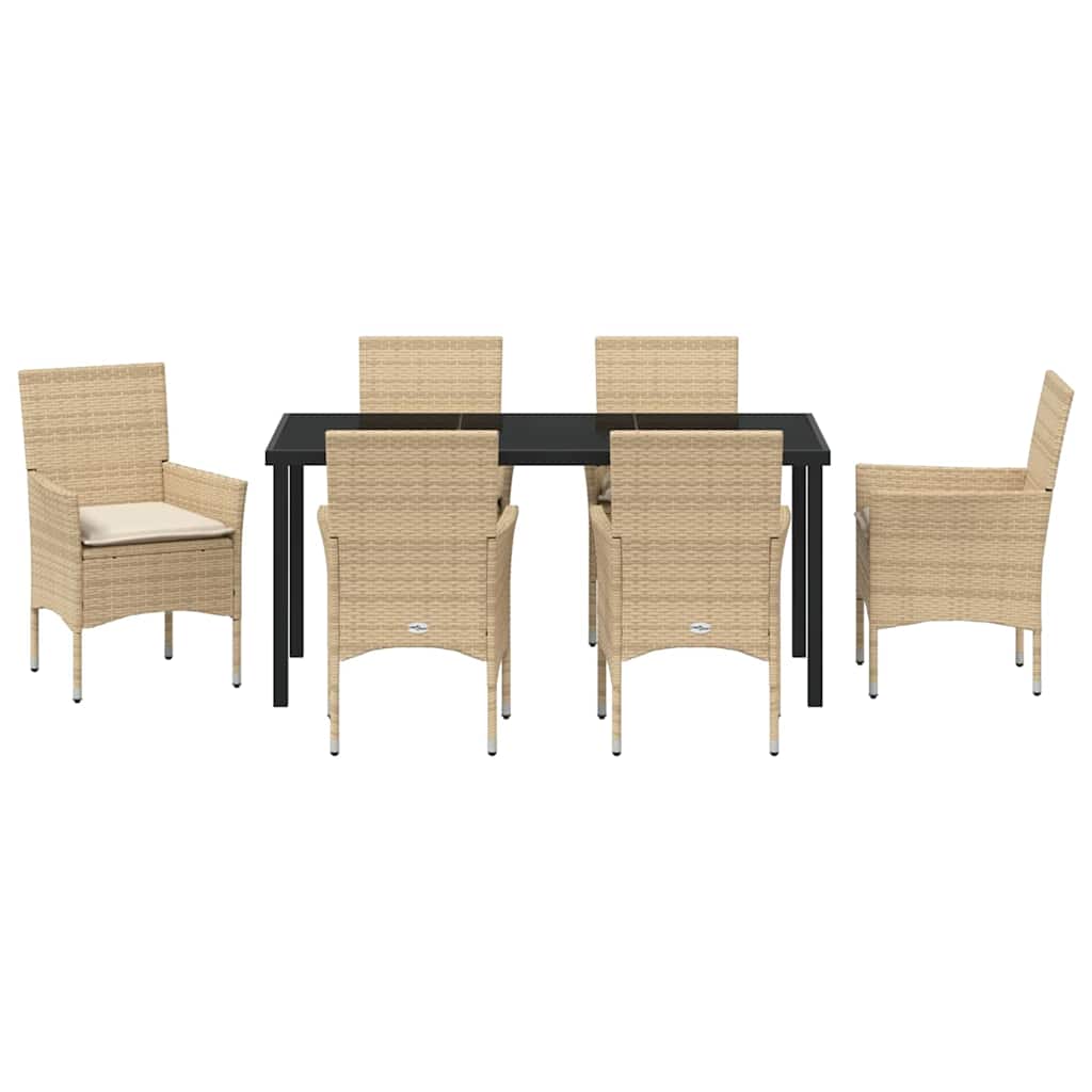 Set da Pranzo per Giardino con cuscino 7 pcs Beige Poly Rattan - homemem39