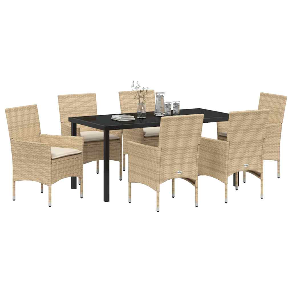 Set da Pranzo per Giardino con cuscino 7 pcs Beige Poly Rattan - homemem39