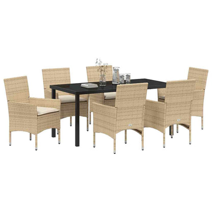 Set da Pranzo per Giardino con cuscino 7 pcs Beige Poly Rattan - homemem39