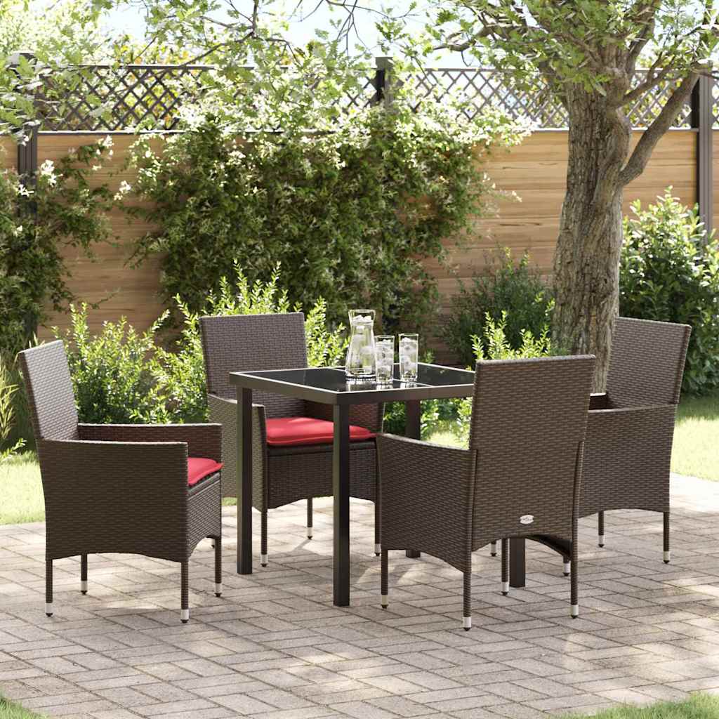 Set di tavolo e sedie con cuscino 5 pcs Marrone Rattan in PE | homemem39