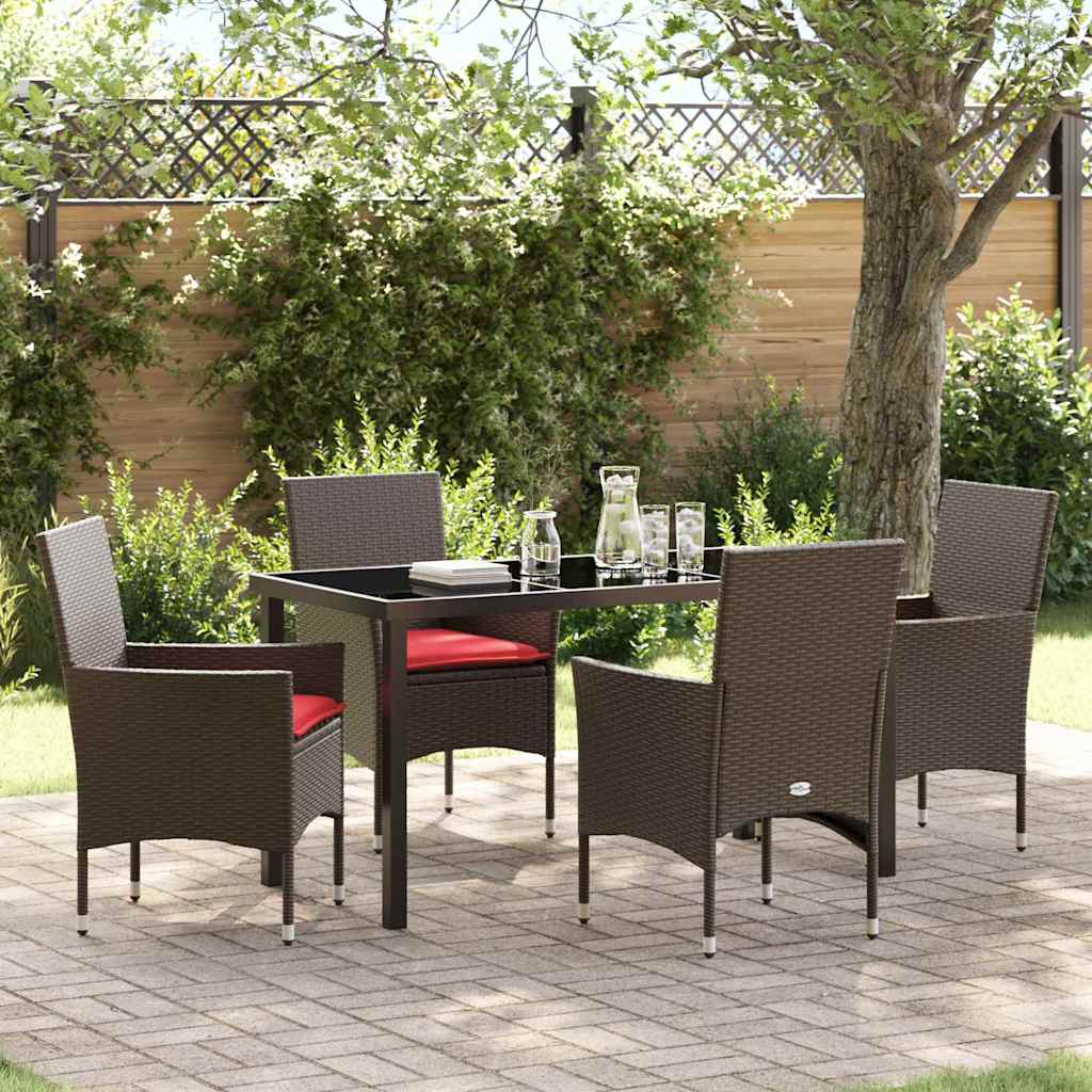 Set di tavolo e sedie con cuscino 5 pcs Marrone Rattan in PE | homemem39
