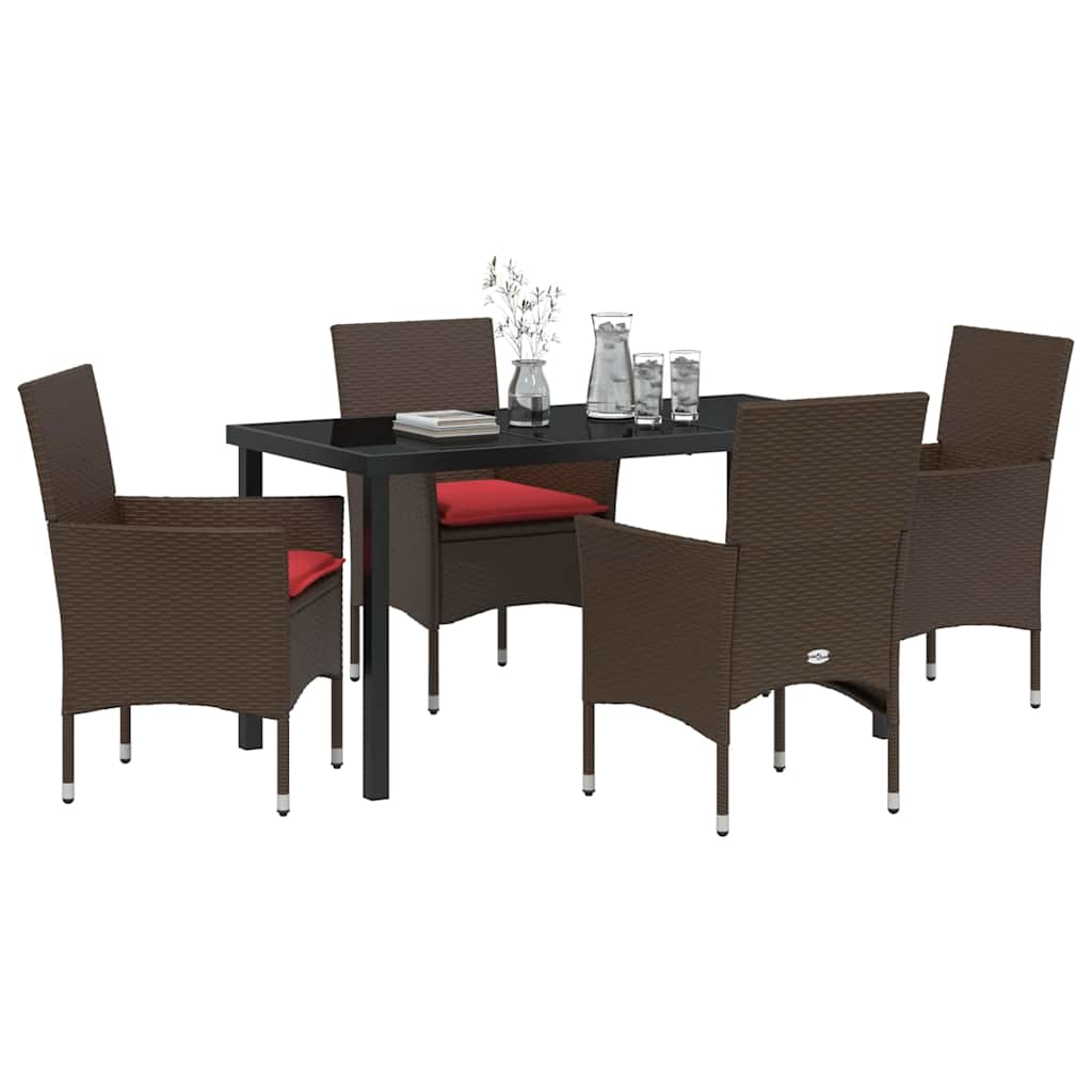 Set di tavolo e sedie con cuscino 5 pcs Marrone Rattan in PE | homemem39