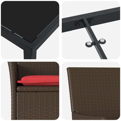 Set di tavolo e sedie con cuscino 7 pcs Marrone Rattan in PE | homemem39