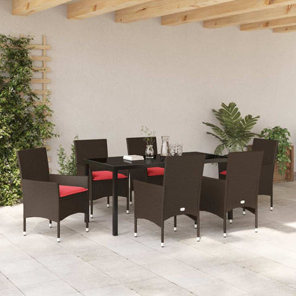 Set di tavolo e sedie con cuscino 7 pcs Marrone Rattan in PE | homemem39