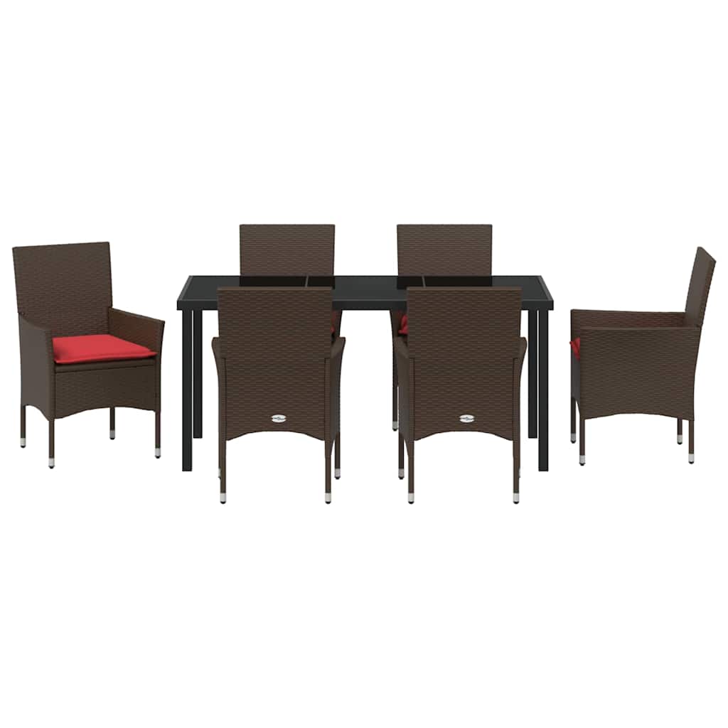Set di tavolo e sedie con cuscino 7 pcs Marrone Rattan in PE | homemem39