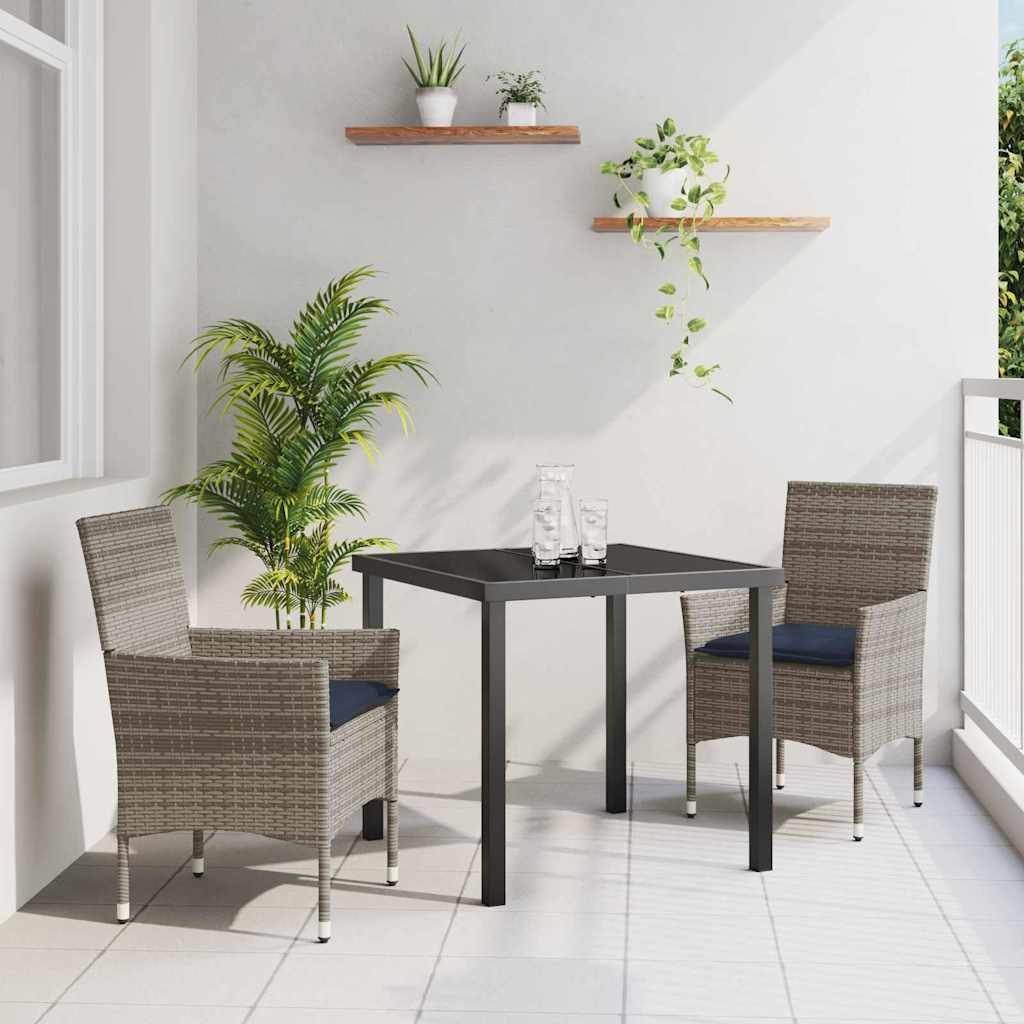 Set di tavolo e sedie con cuscino 3 pcs Grigio Rattan in PE | homemem39