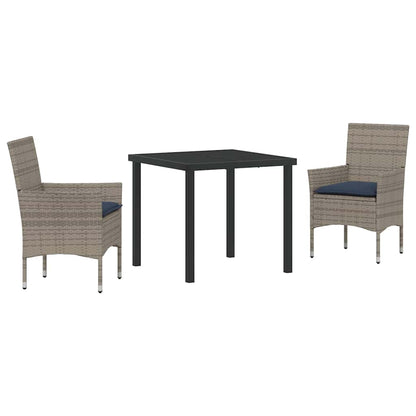 Set di tavolo e sedie con cuscino 3 pcs Grigio Rattan in PE | homemem39