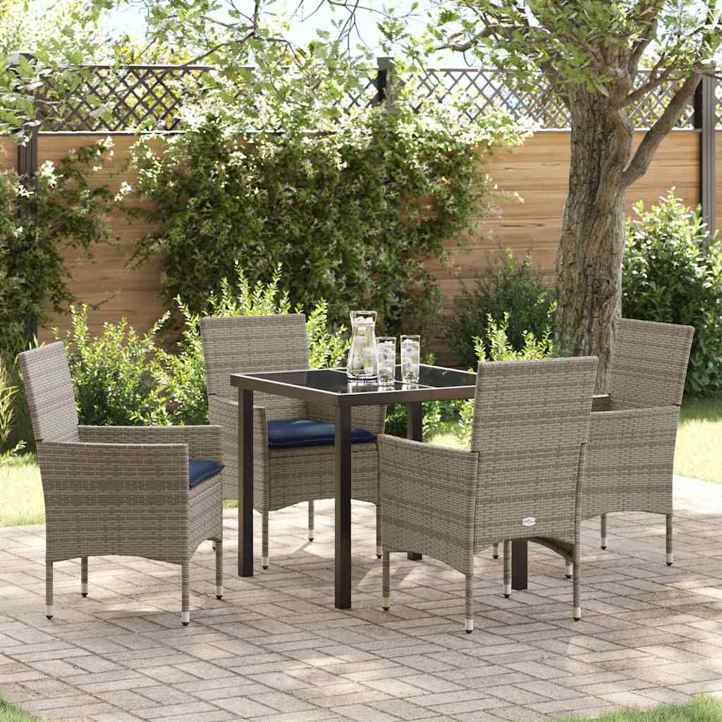 Set di tavolo e sedie con cuscino 5 pcs Grigio Rattan in PE | homemem39