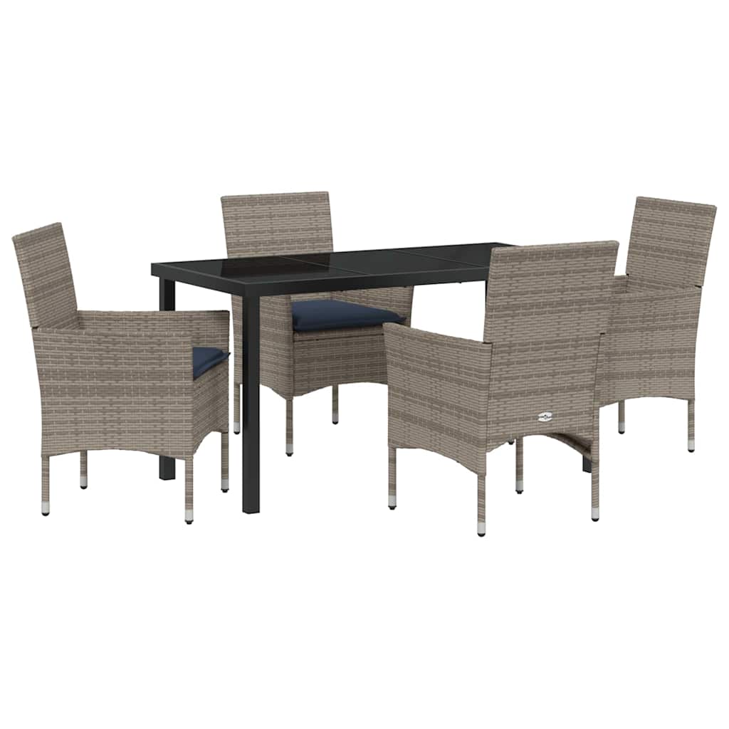 Set di tavolo e sedie con cuscino 5 pcs Grigio Rattan in PE | homemem39