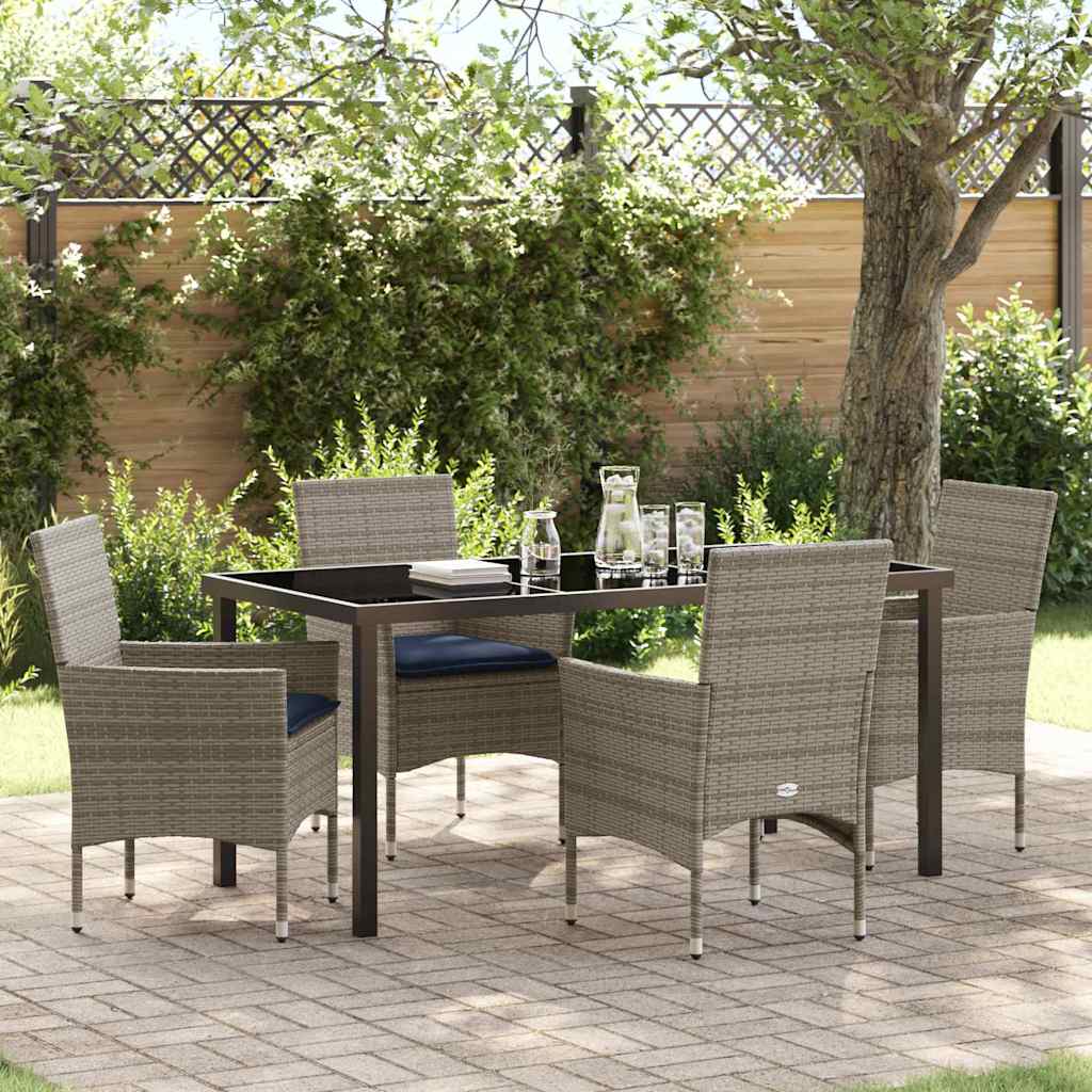 Set di tavolo e sedie con cuscino 5 pcs Grigio Rattan in PE | homemem39