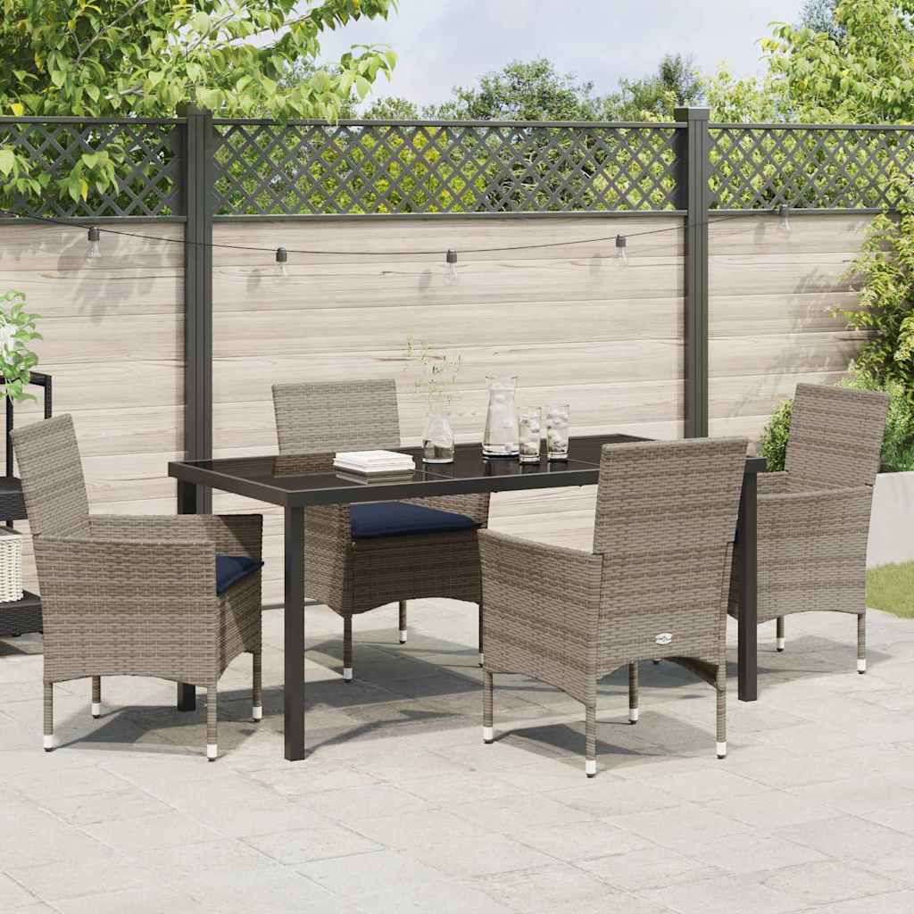 Set di tavolo e sedie con cuscino 5 pcs Grigio Rattan in PE | homemem39