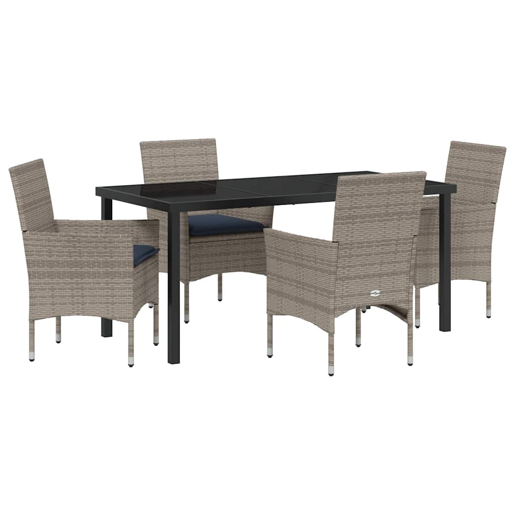 Set di tavolo e sedie con cuscino 5 pcs Grigio Rattan in PE | homemem39