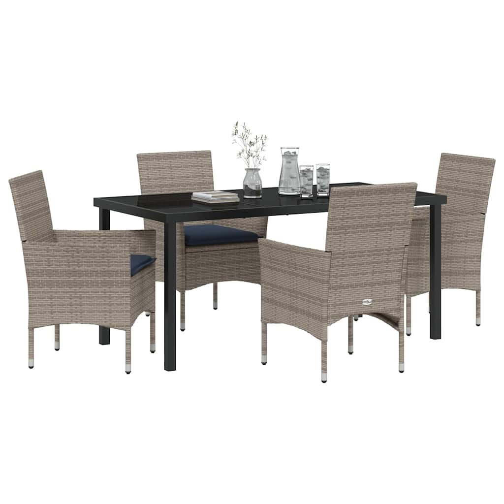 Set di tavolo e sedie con cuscino 5 pcs Grigio Rattan in PE | homemem39