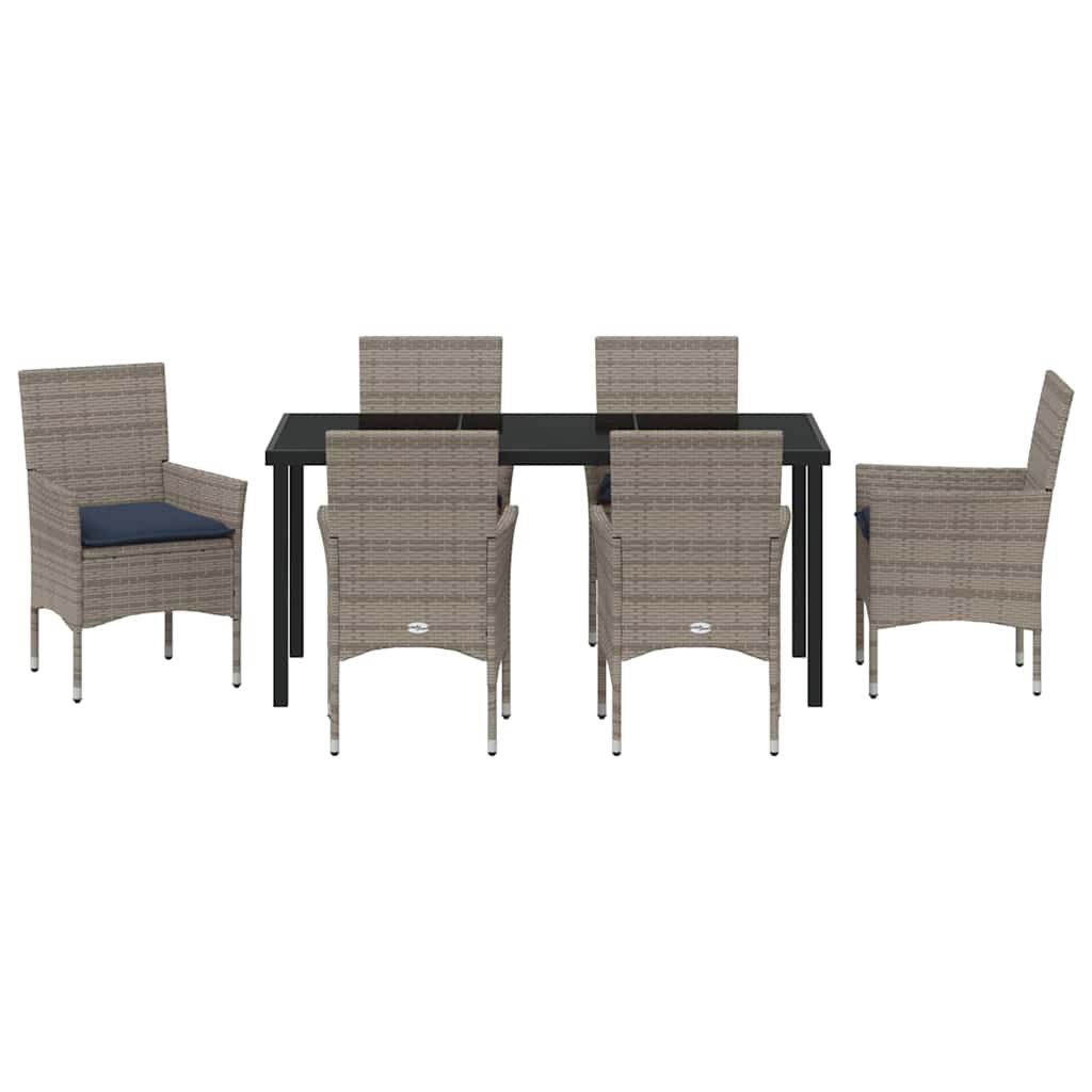 Set di tavolo e sedie con cuscino 7 pcs Grigio Rattan in PE | homemem39