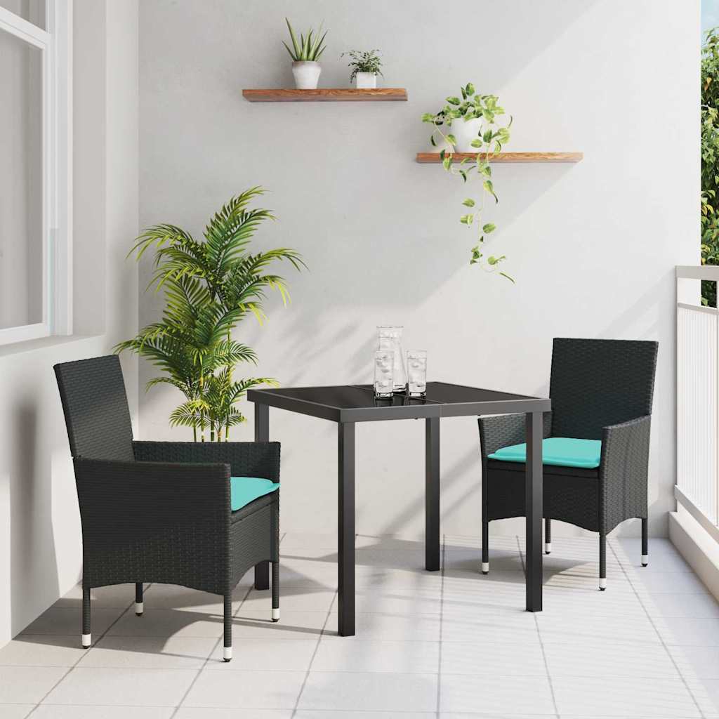 Set di tavolo e sedie con cuscino 3 pcs Nero Rattan in PE | homemem39