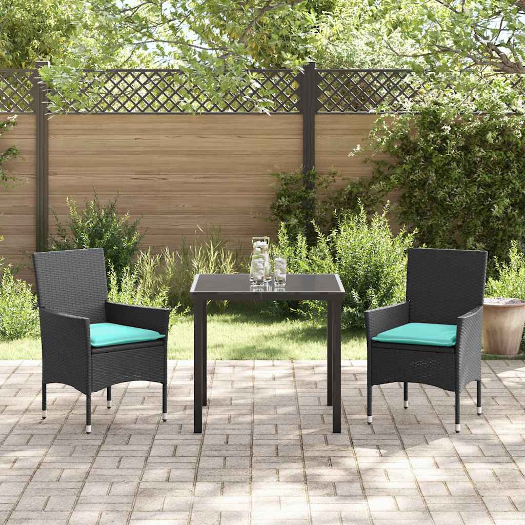 Set di tavolo e sedie con cuscino 3 pcs Nero Rattan in PE | homemem39